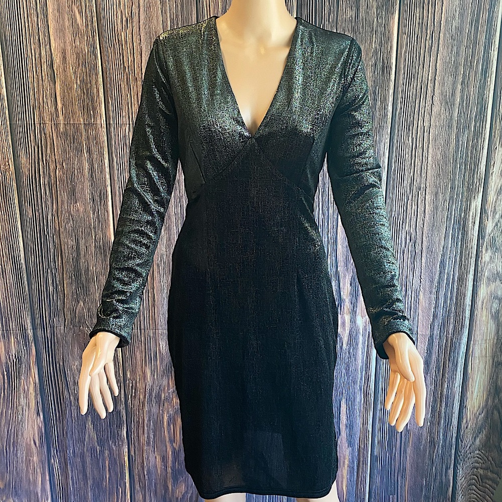 Sugar & Lips NWT size medium velvet black with silver sparkles dress long
